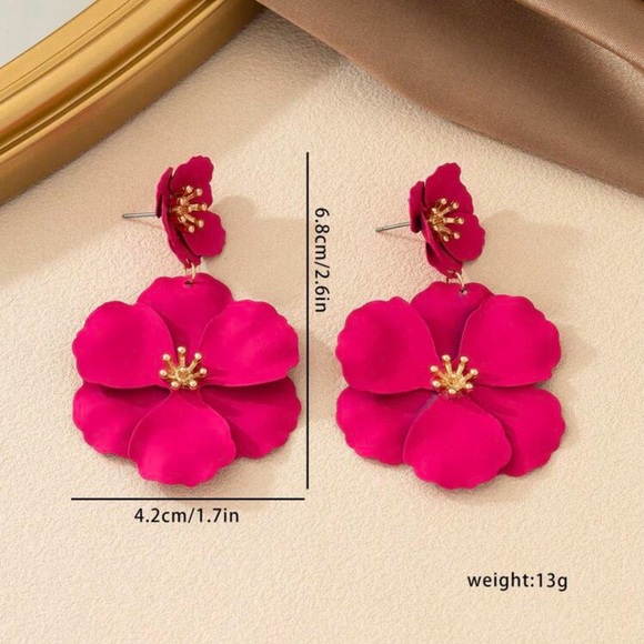 Blue Flower Drop Earrings - Picture 2 of 3